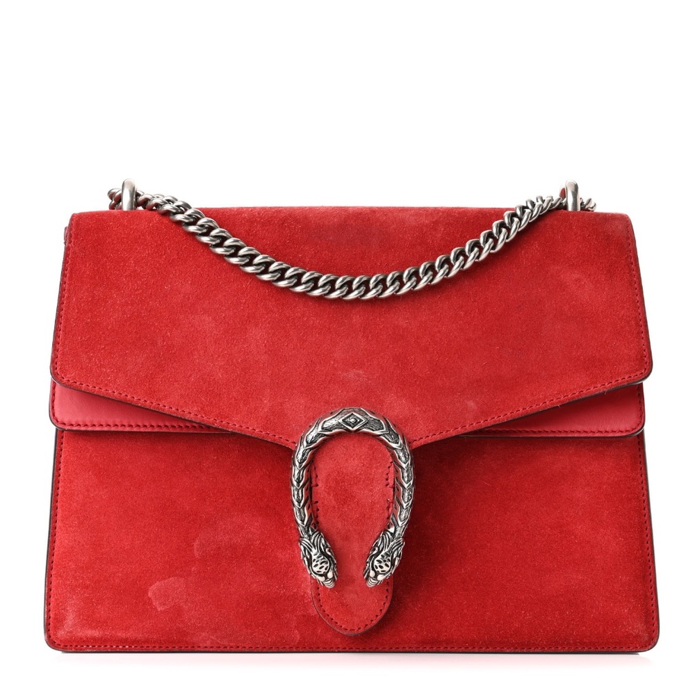 GUCCI  Suede Vitello Velvet Medium Dionysus Shoulder Bag Vulcanic Red